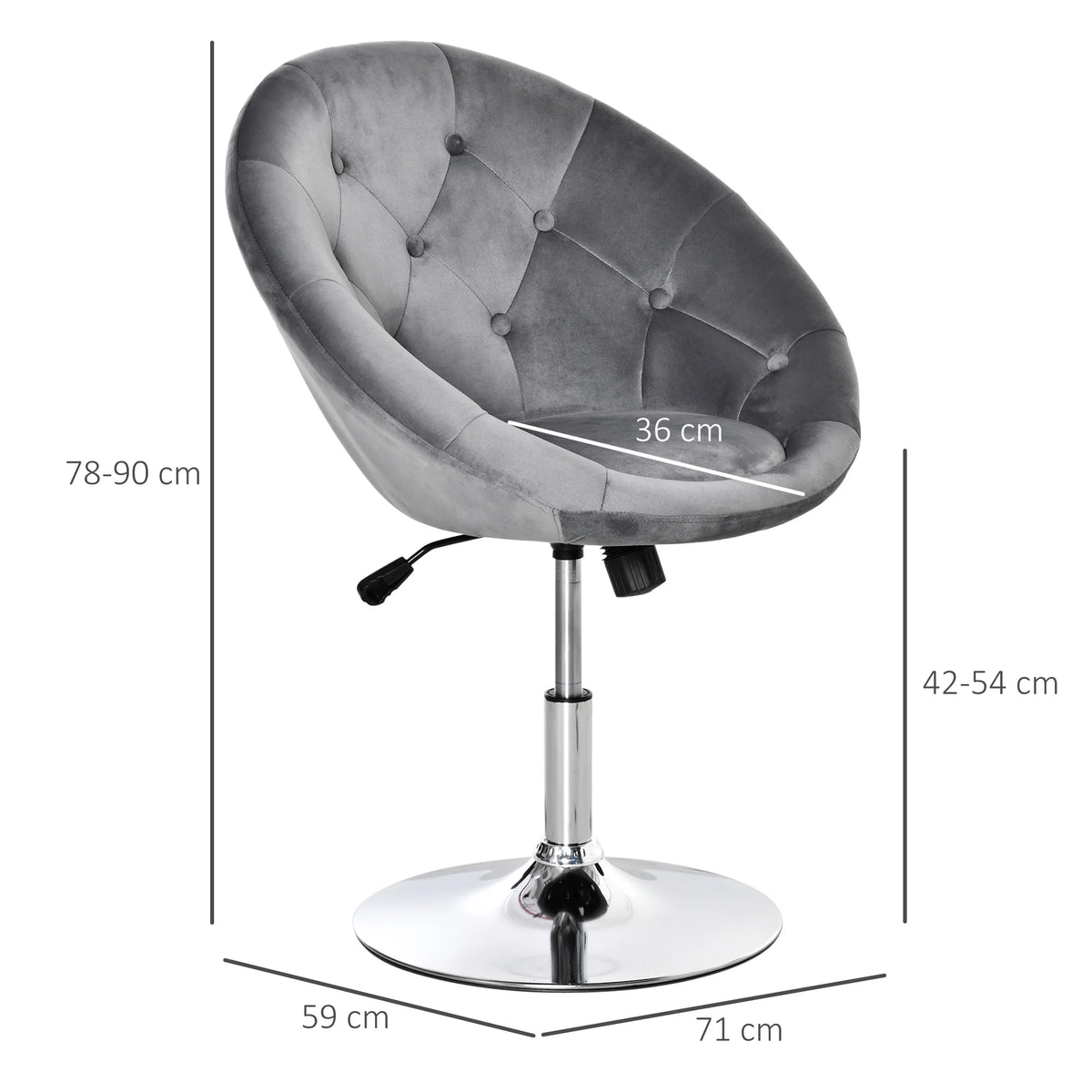 Swivel Tub Dining Chair with Adjustable Height and Button Tufting, Grey Velvet-Feel