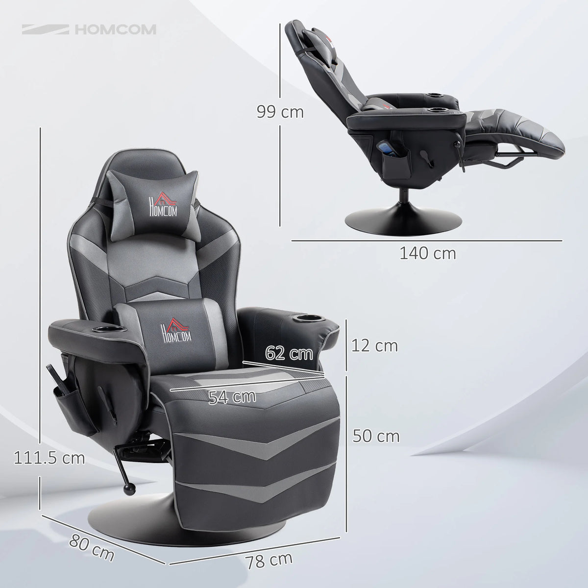 Swivel Massage Recliner Chair with Footrest, Headrest and Lumbar Pillow, Grey
