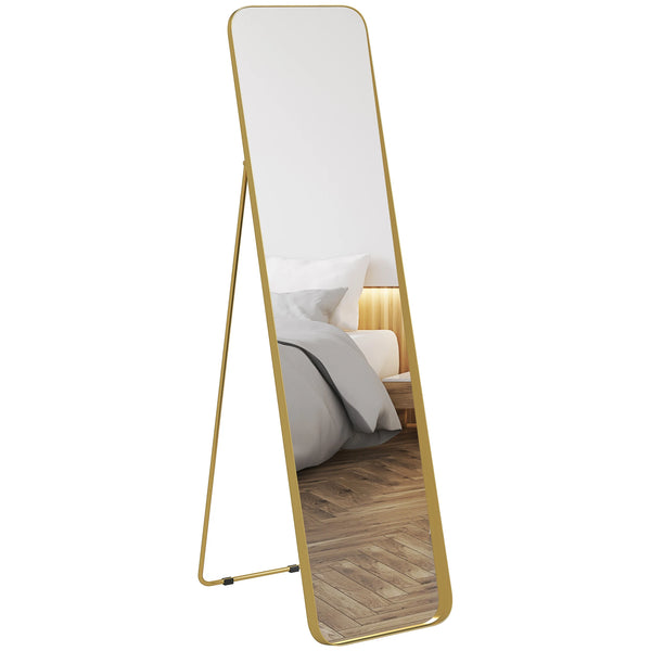 Full Length Mirror with Tilting Bracket, Rectangular Floor Mirror, 40 x 160 cm, Gold Tone