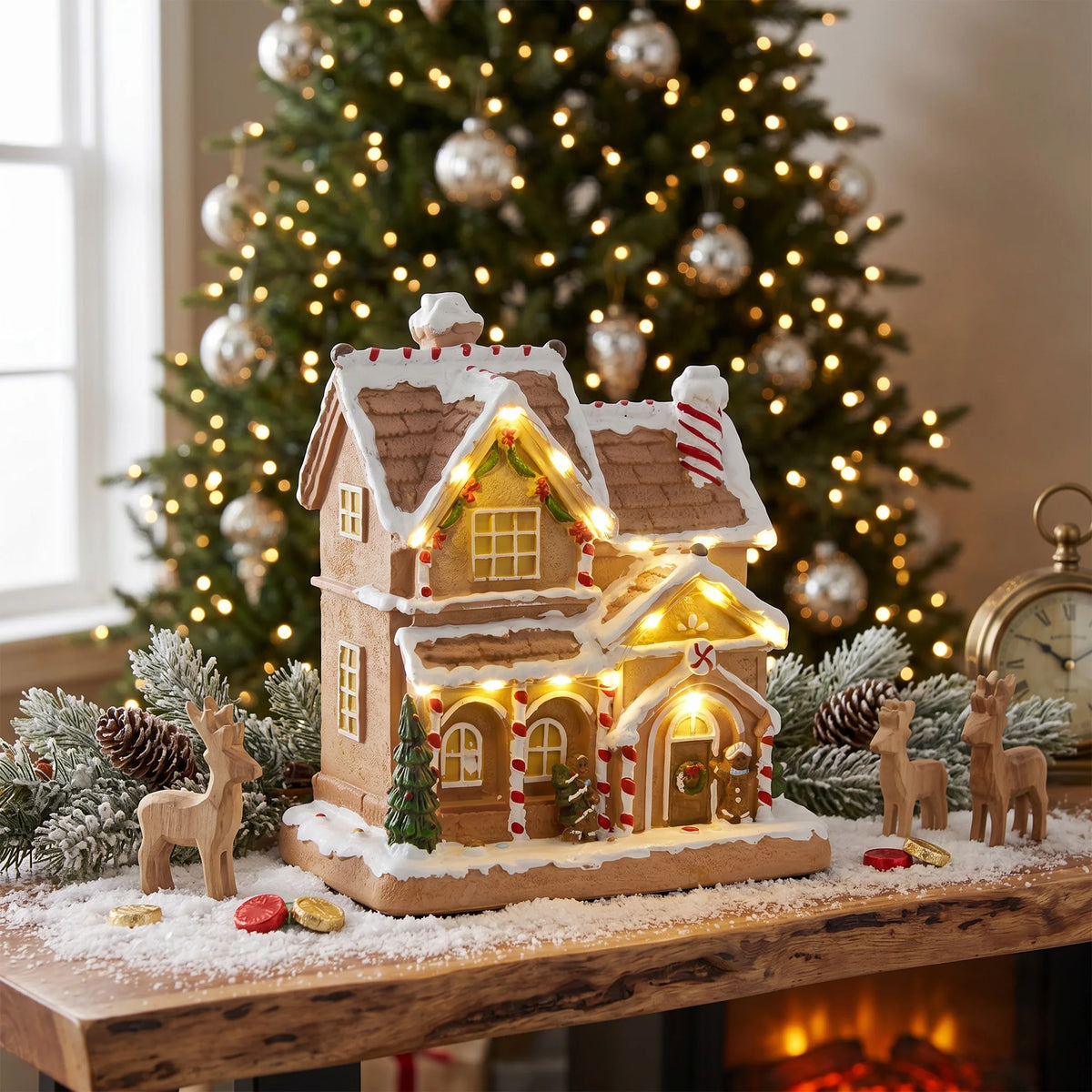 Christmas Village Gingerbread House with LED Lights and Music