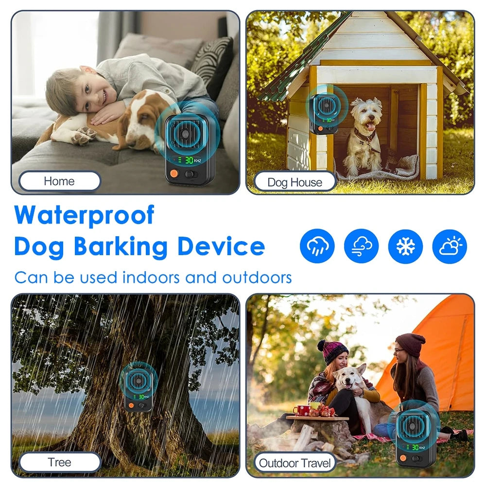 Ultrasonic Anti Barking Device Rechargeable Bark Deterrent 3 Frequency Modes IP54 Waterproof Indoor Outdoor