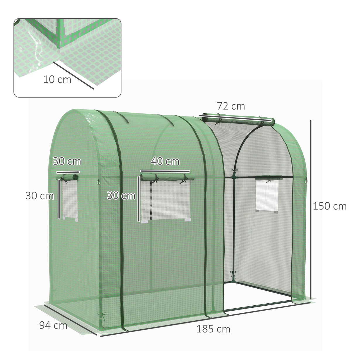 Tomato Greenhouse with 2 Roll-Up Doors, Portable Grow House, 185 x 94 x 150 cm