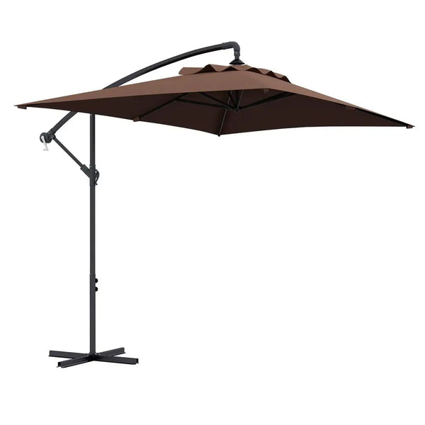 3x2m Cantilever Parasol with Cross Base, Banana Parasol with Crank Handle and 6 Ribs, Rectangular Hanging Patio Umbrella for Outdoor Use