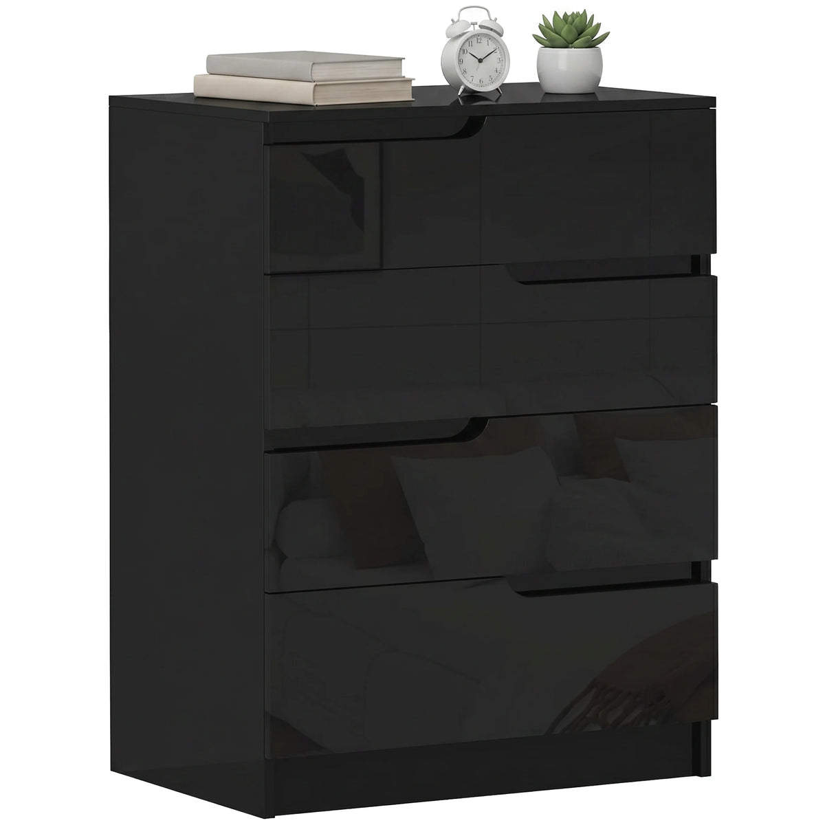 High Gloss 4-Drawer Chest of Drawers, 60 x 40 x 85cm, Black