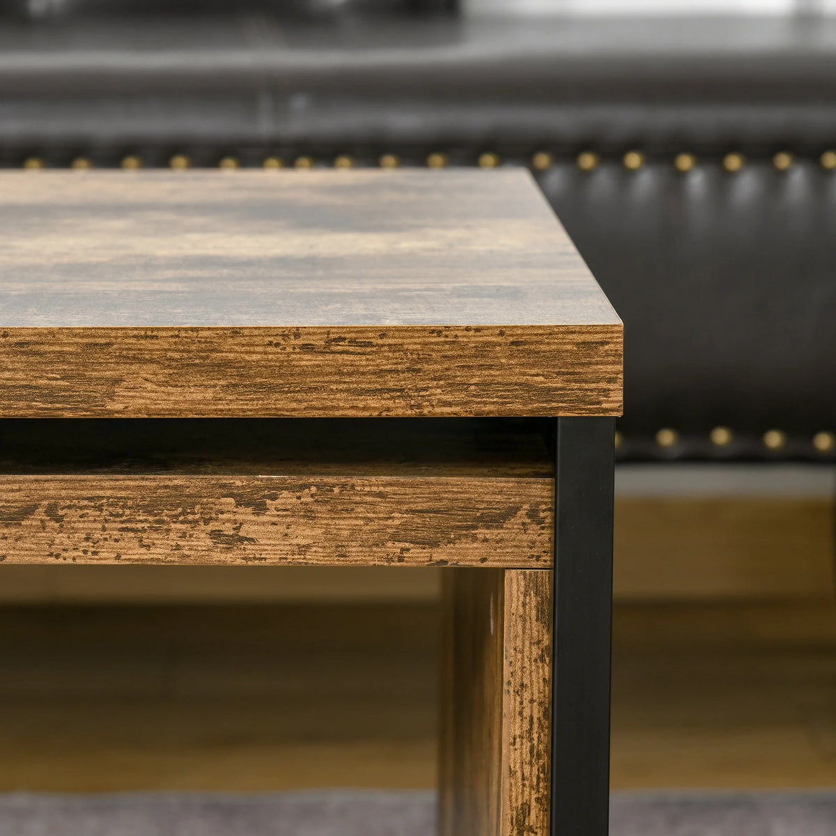 Industrial Nesting Coffee Tables, Set of 2, Rustic Brown