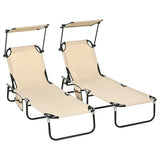 Set of 2 Folding Sun Loungers with Canopy, 5-Position Recline, Side Pocket and Breathable Mesh Fabric
