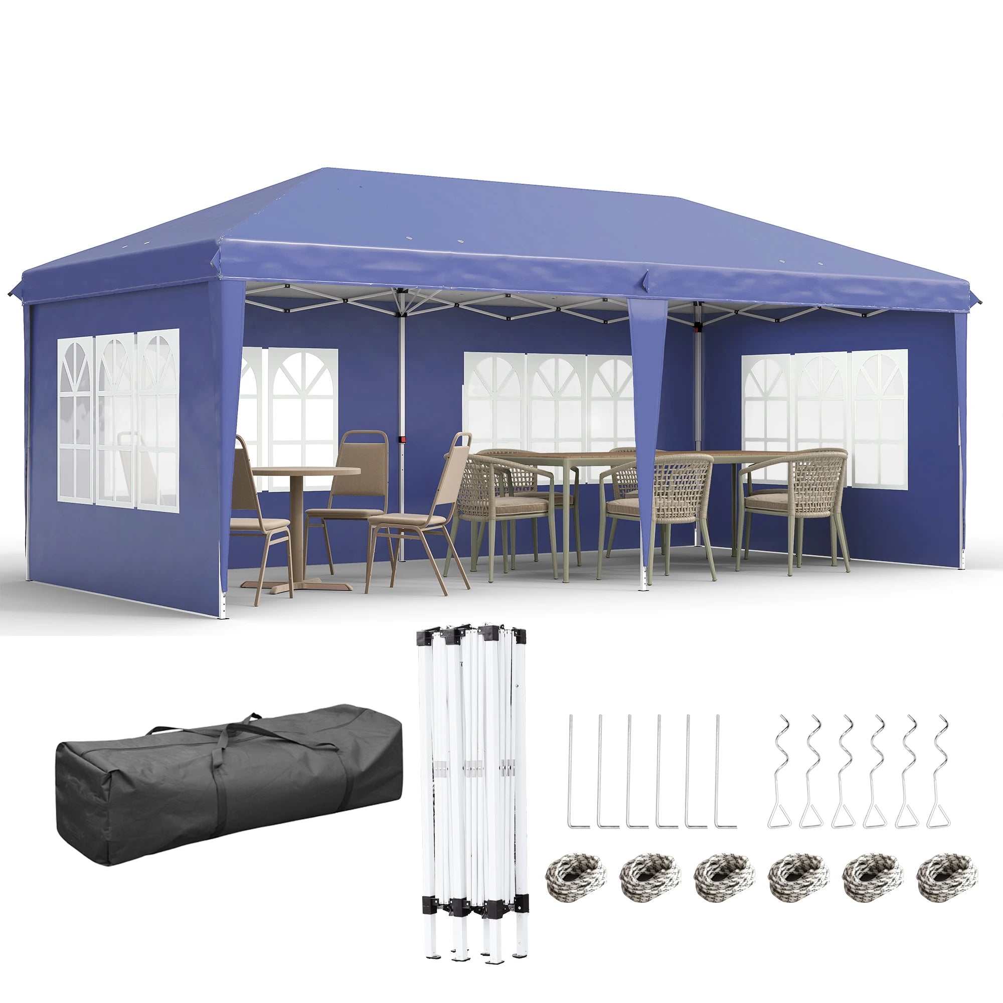 3 x 6m Pop-Up Garden Gazebo with 4 Removable Sidewalls, Guy Ropes, Ground Stakes and Carry Bag