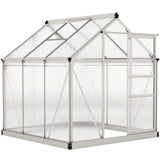 6 x 6ft Polycarbonate Walk-In Greenhouse with Sliding Door, Roof Ventilation and Aluminium Frame