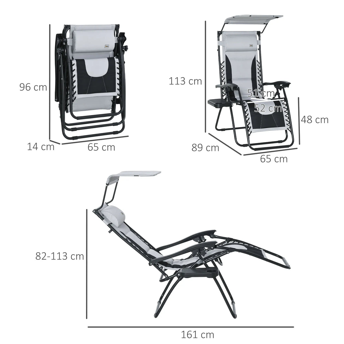 Zero Gravity Lounger Chair, Folding Camping Reclining Chair, Grey