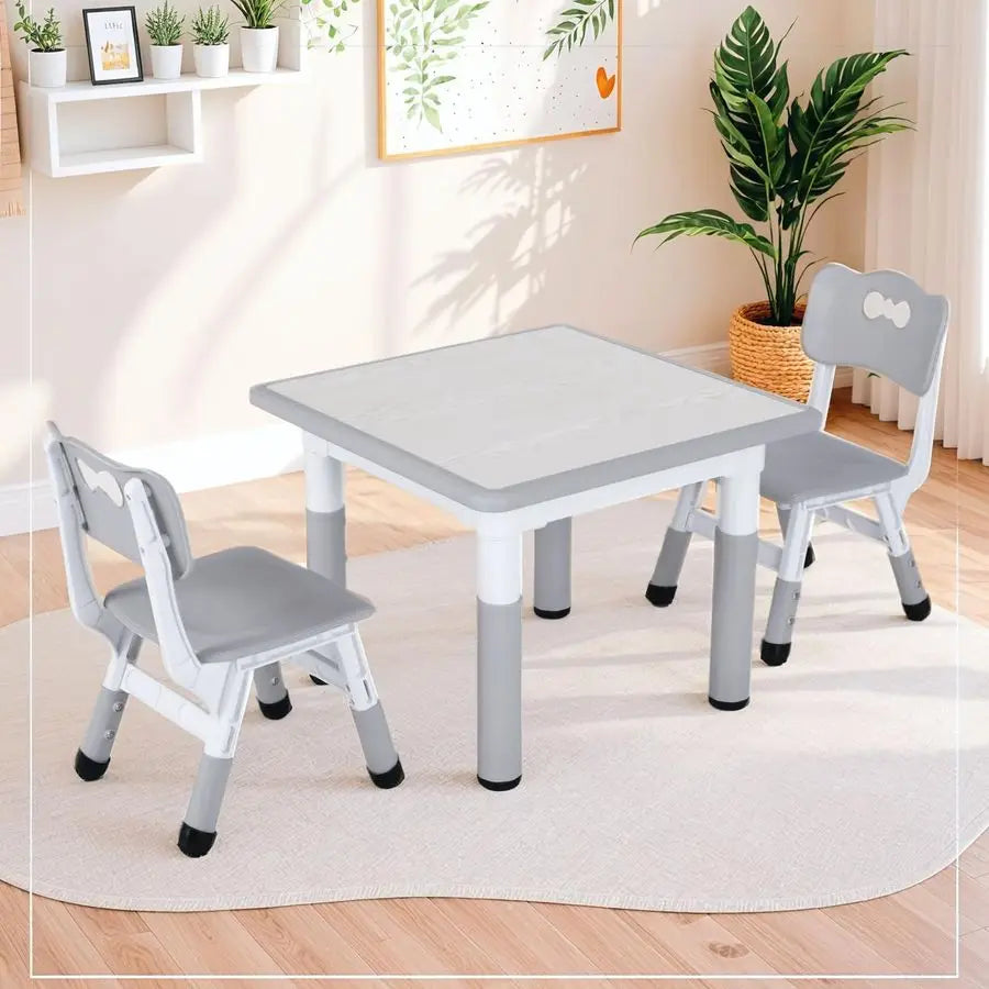 Kids Table and 2 Chairs Set Adjustable Height Children Study Play Set