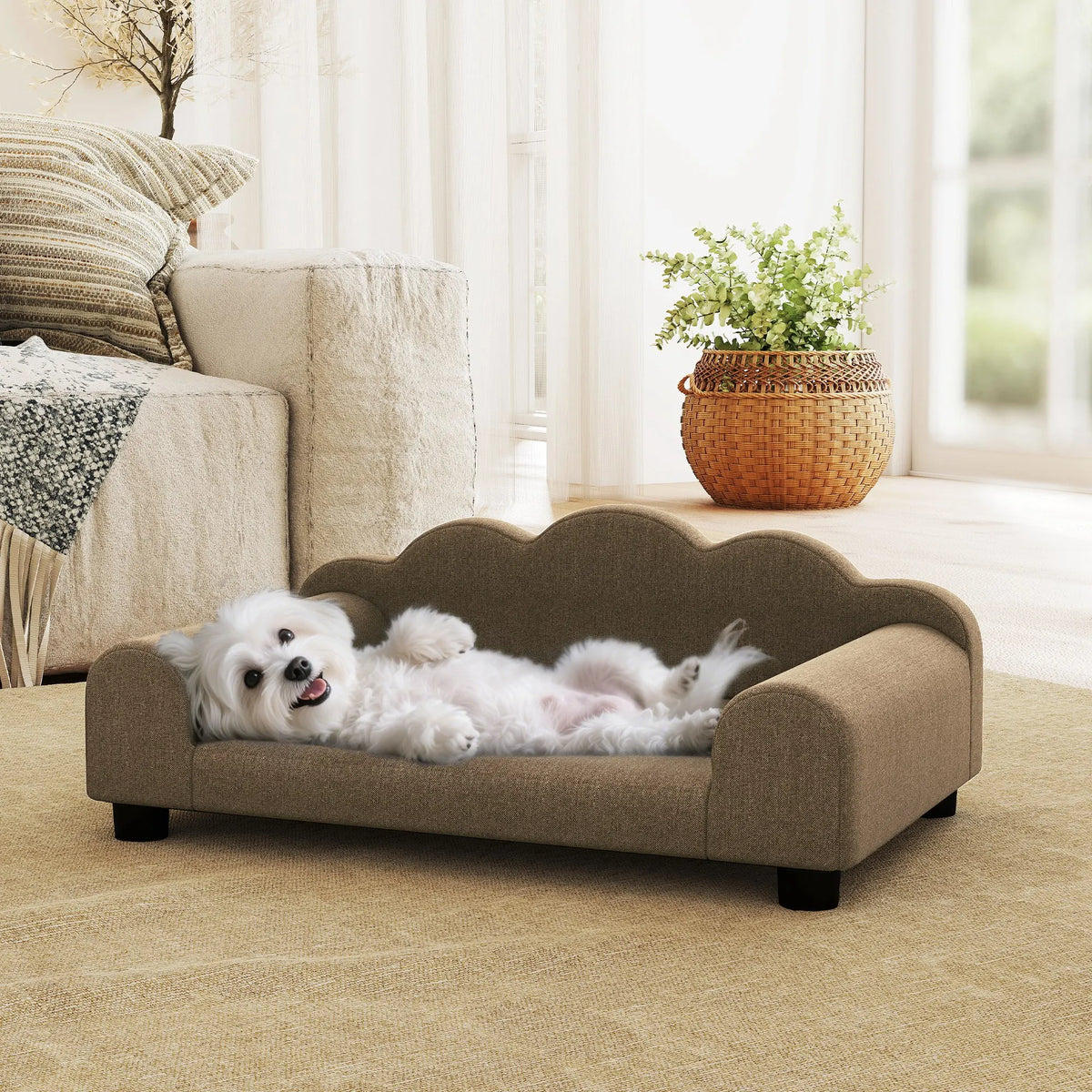 Dog Sofa Bed with Backrest and Armrests 66x42x28.5cm Terry Fabric Pet Couch for Small Dogs and Cats