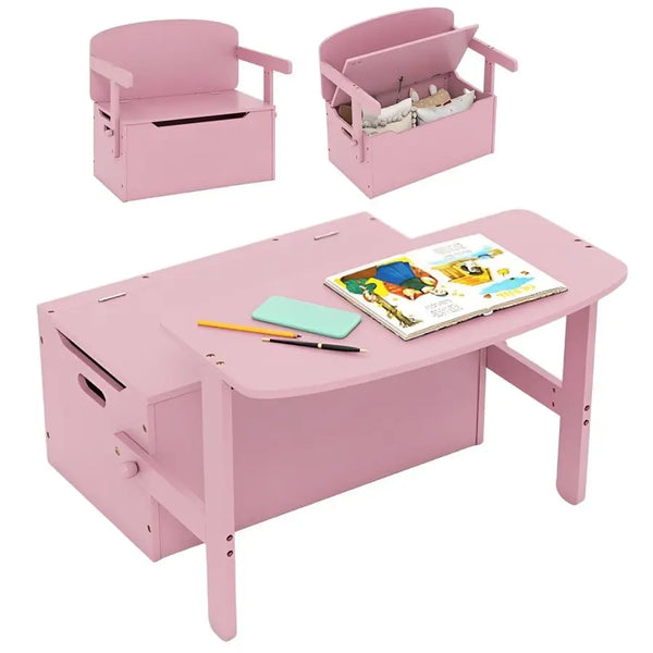 2 in 1 Toddler Table and Chair Set Convertible Storage Bench Toy Box