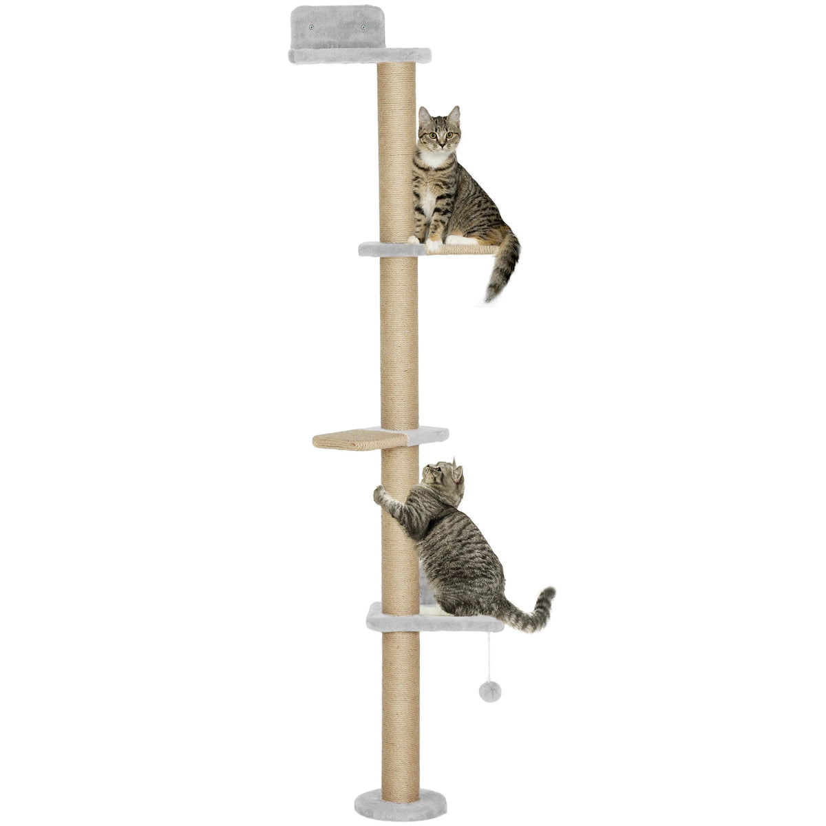 Wall Mounted Cat Shelves 48x21x180cm with 5 Climbing Platforms Sisal Scratching Post and Toy Light Grey