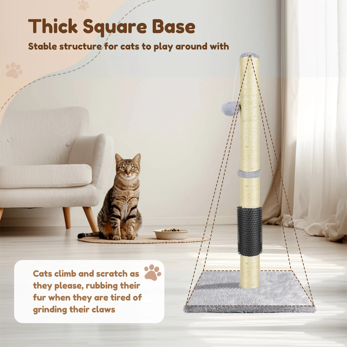 Basic Cat Tree Scratching Post 40cm or 80cm with Plush Ball Sisal Activity Centre for Cats