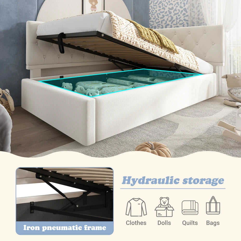 3ft Single Ottoman Daybed with Hydraulic Storage, Velvet Upholstered Sofa Bed, Beige