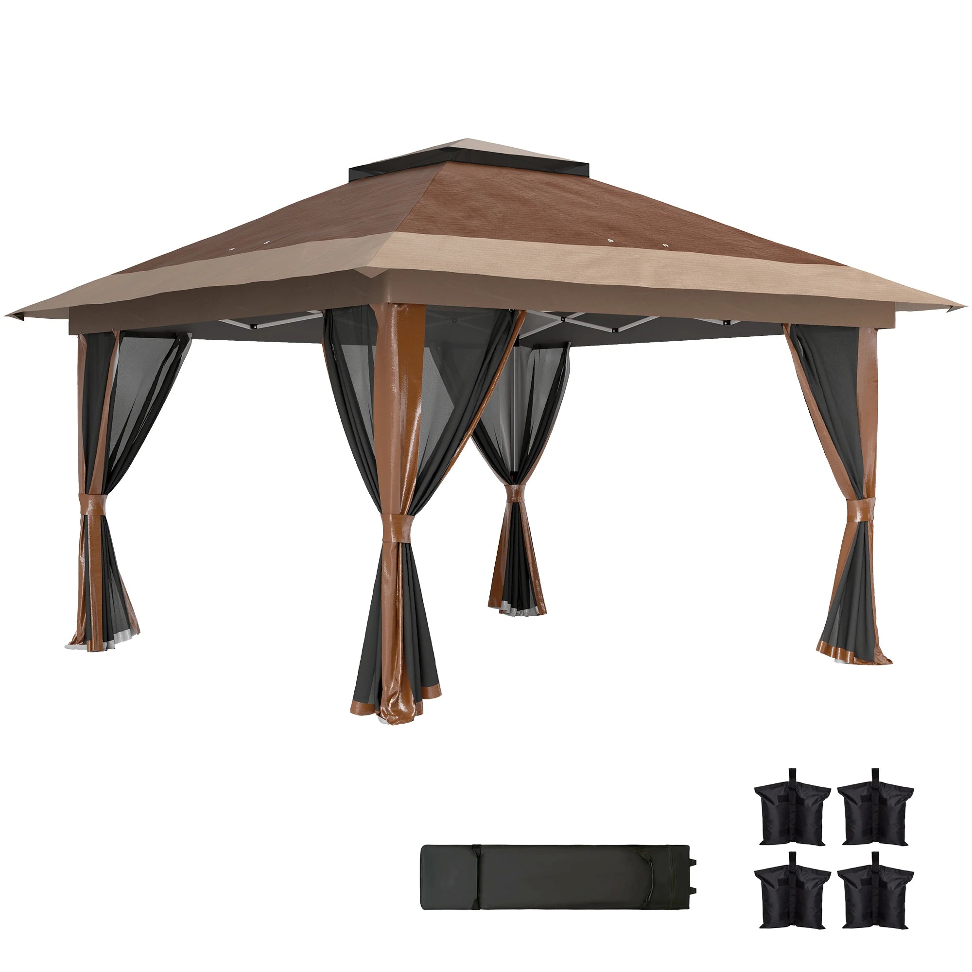 3.6 x 3.6m Pop Up Gazebo with Mesh Sides UPF50+ Canopy Adjustable Height Party Tent with Carry Bag and Sand Bags