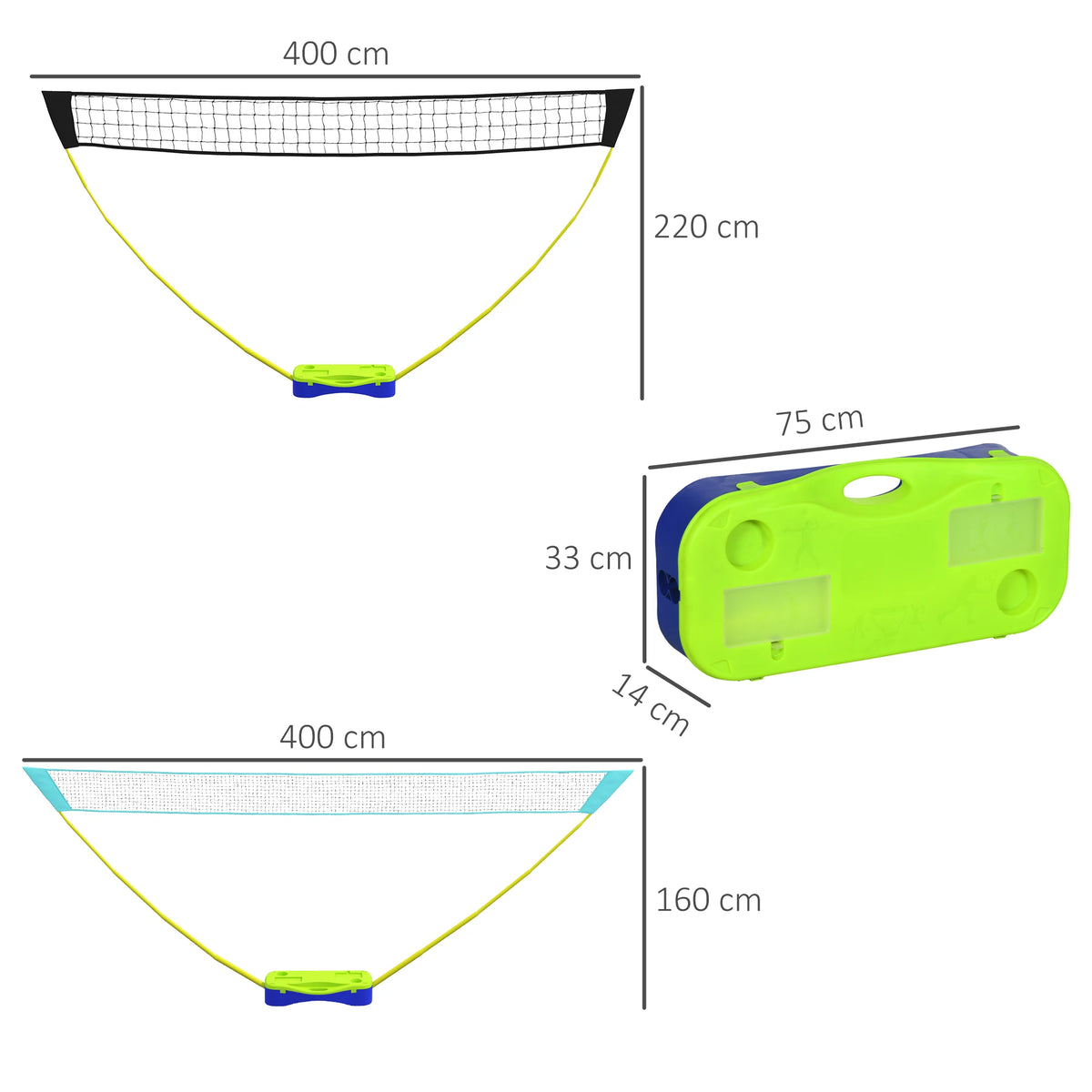 4m Badminton and Volleyball Set with Portable Net, 2 Rackets and Shuttlecocks