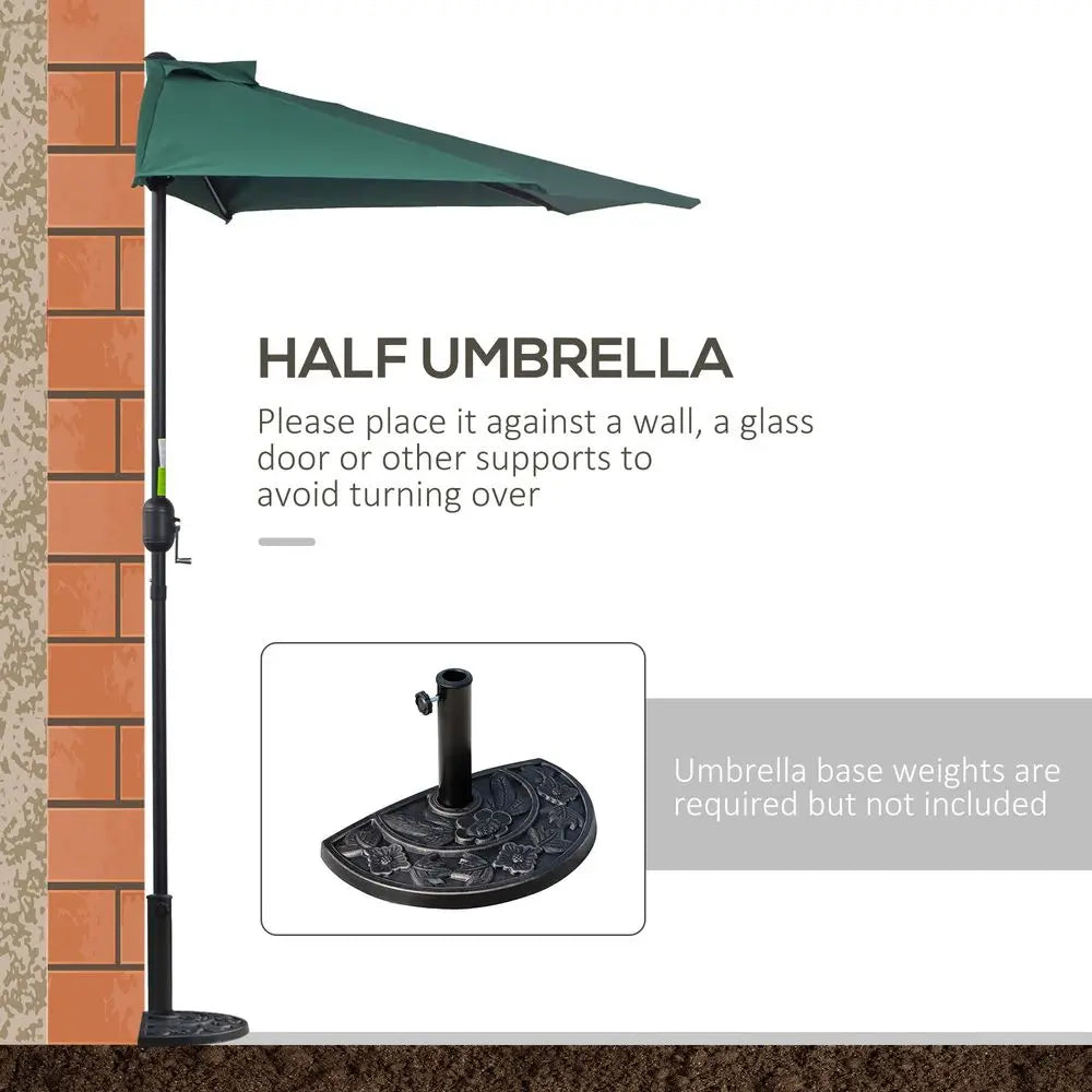 2.7m Garden Half Parasol, Outdoor Balcony Umbrella with 5 Steel Ribs, Patio Sun Shade, Green
