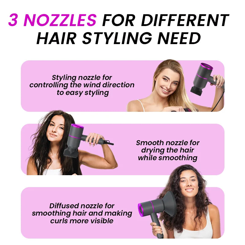 Ionic Hair Dryer with 2 Concentrator Nozzles and Diffuser, 3 Heat Settings and Cool Shot