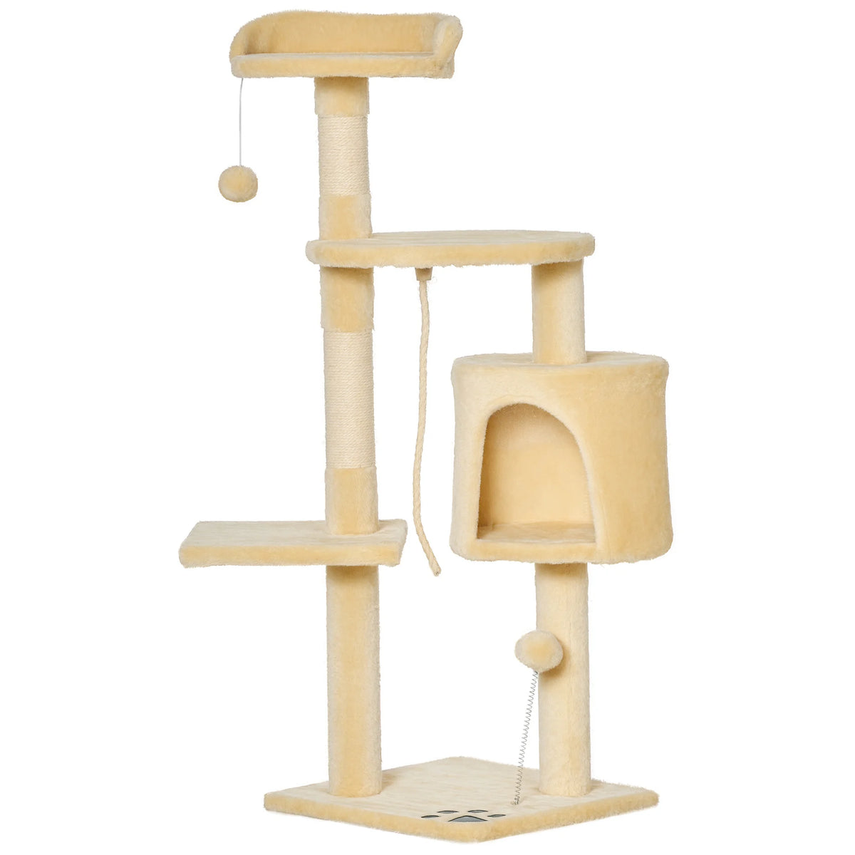 4-Tier Cat Tree with Condo, Sisal Scratching Posts and Perches, 114cm, Beige