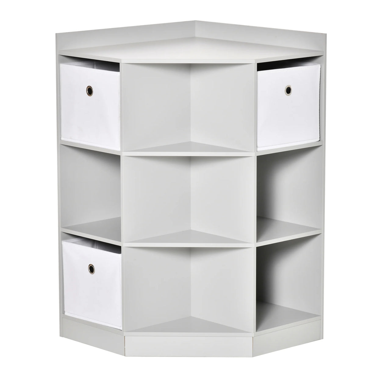 Kids Corner Bookcase 3 Tier with 9 Compartments and 3 Fabric Drawers Anti Tip Device MDF Melamine