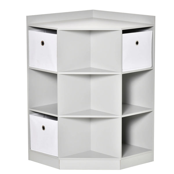 Kids Corner Bookcase 3 Tier with 9 Compartments and 3 Fabric Drawers Anti Tip Device MDF Melamine