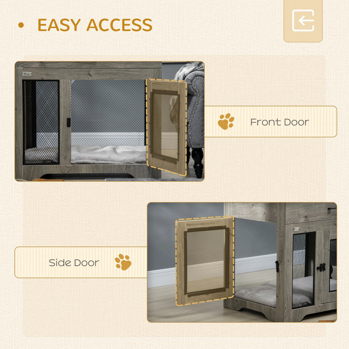 Pet Crate End Table with Double Doors and Drawer for Medium Dogs