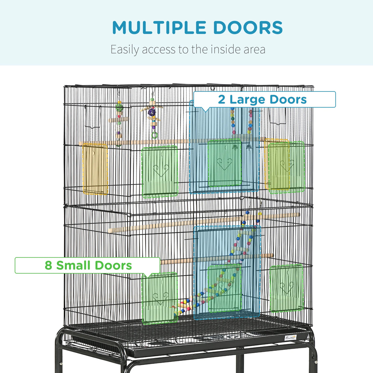Flight Bird Cage with Stand 1cm Bar Spacing 3 Wooden Perches Toys Ladders 10 Doors and 4 Wheels