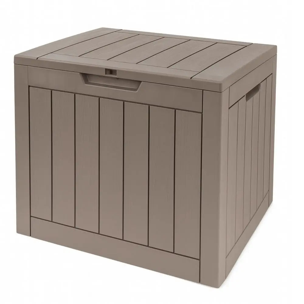 120L Weatherproof Plastic Outdoor Garden Storage Box with Hinged Lid and Wood-Effect Finish