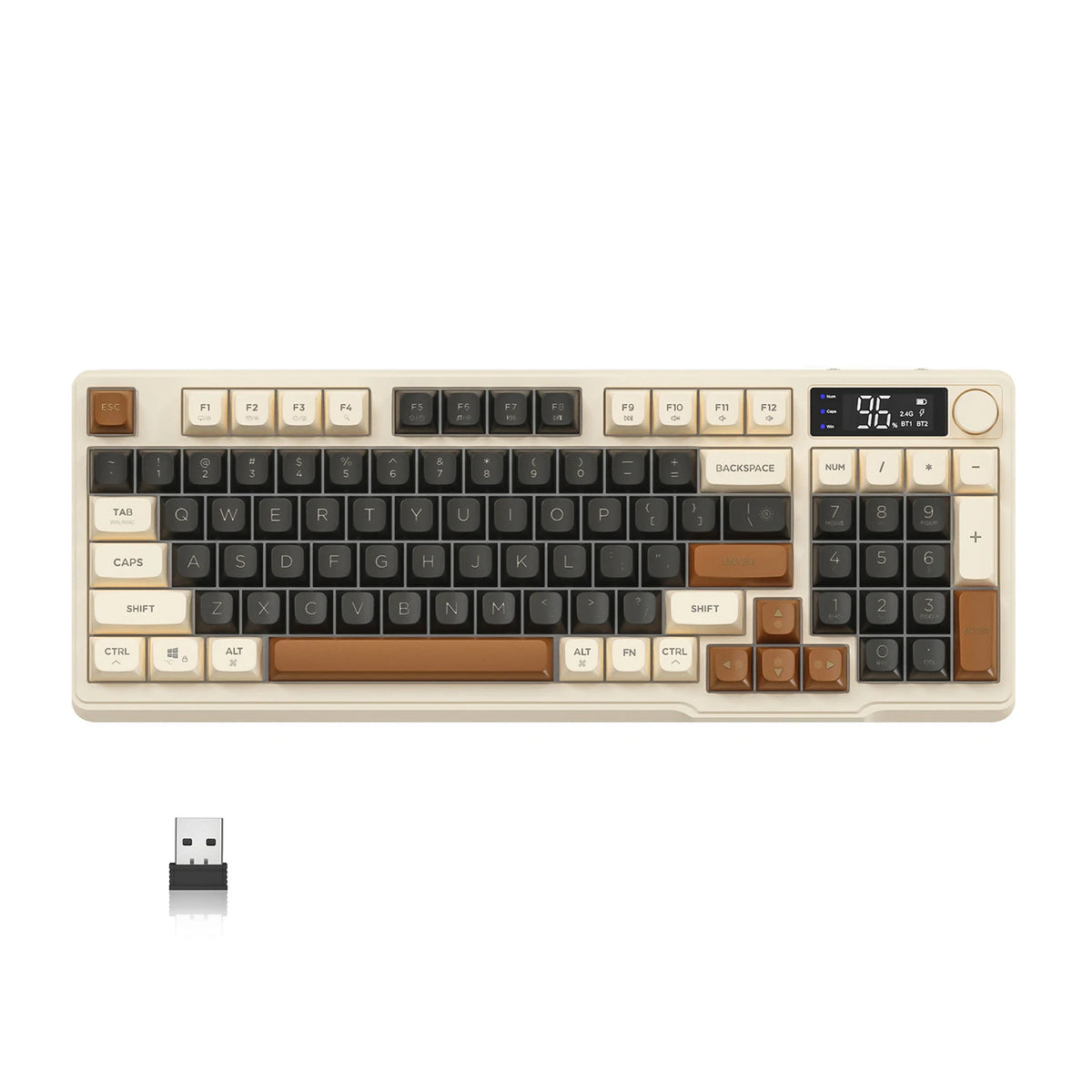 Wireless Gaming Keyboard with Display Screen & Knob – 94 Keys, Bluetooth & 2.4GHz, Quiet Membrane