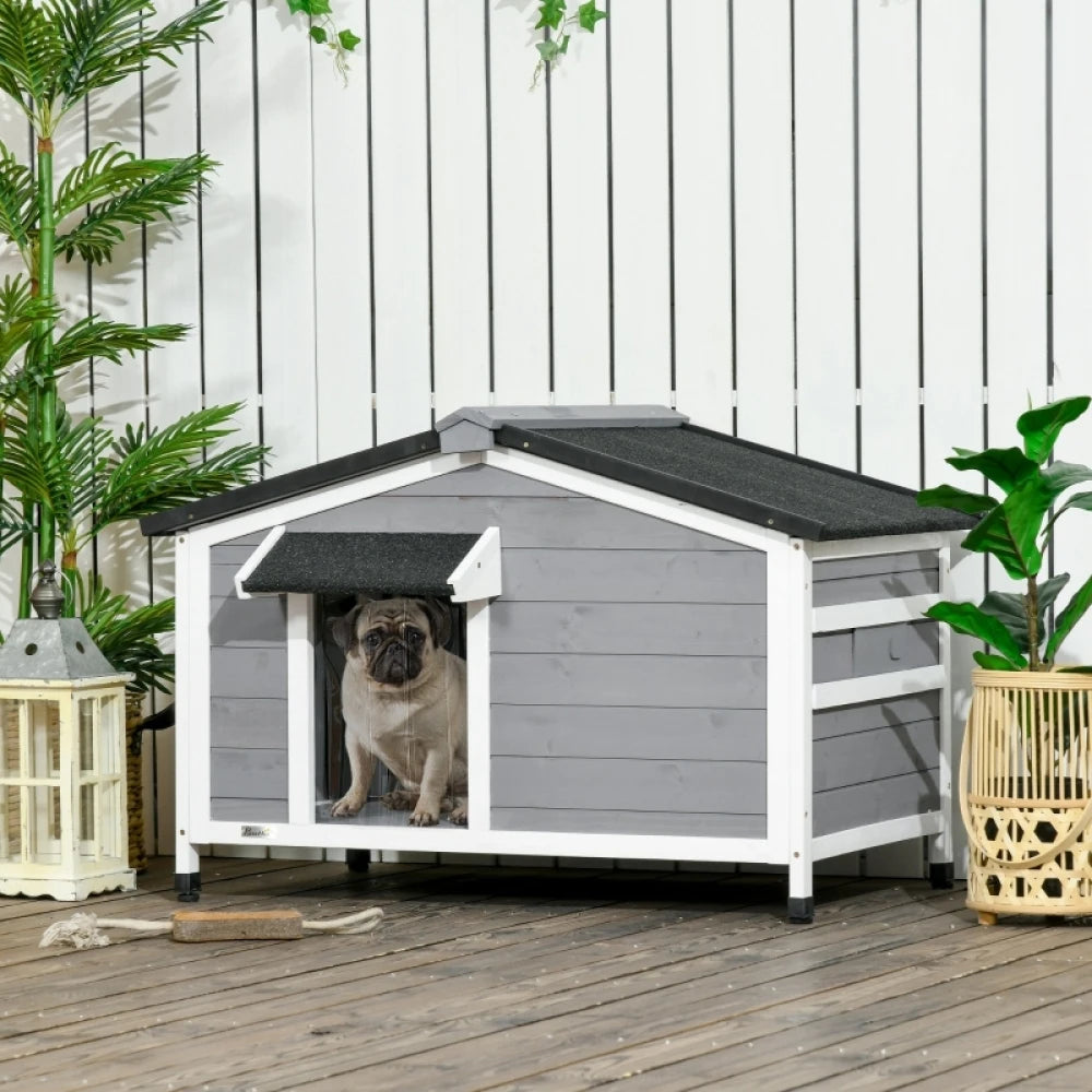 PINGGO Wooden Dog Kennel Outdoor 97x72x65cm Elevated Ventilated Grey for Medium Dogs
