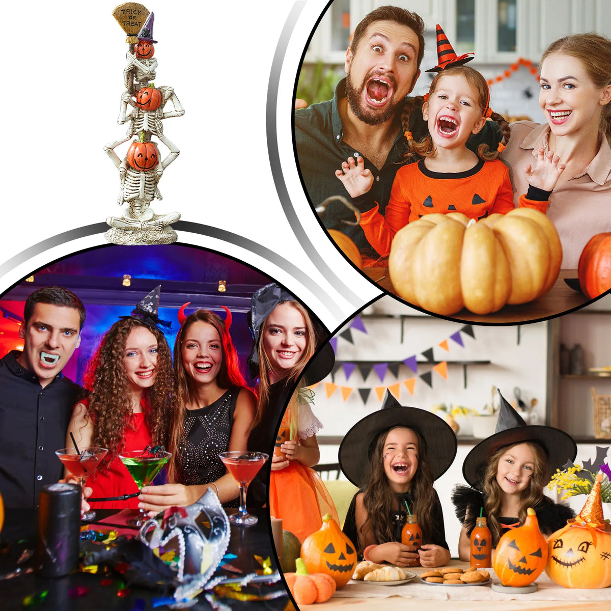 Halloween Skeleton with Stacked Pumpkins Resin Ornament, 32cm