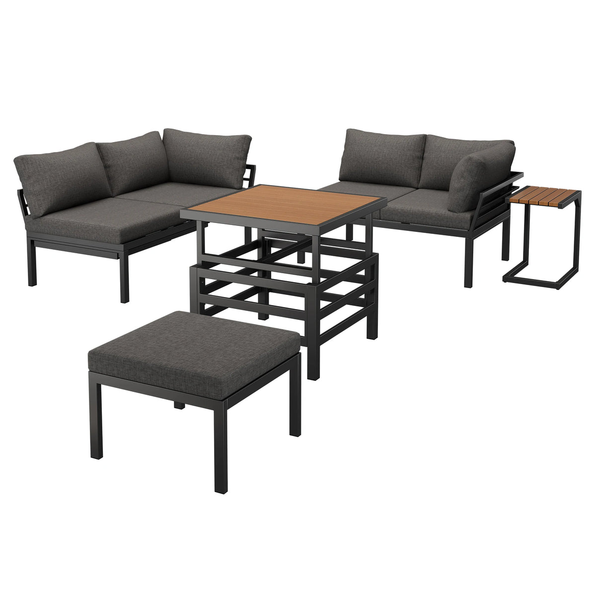 Outdoor Patio Furniture Set (2 Double Sofas + 1 Ottoman), Galvanized Iron Frame, with Seat Cushions & Pillows