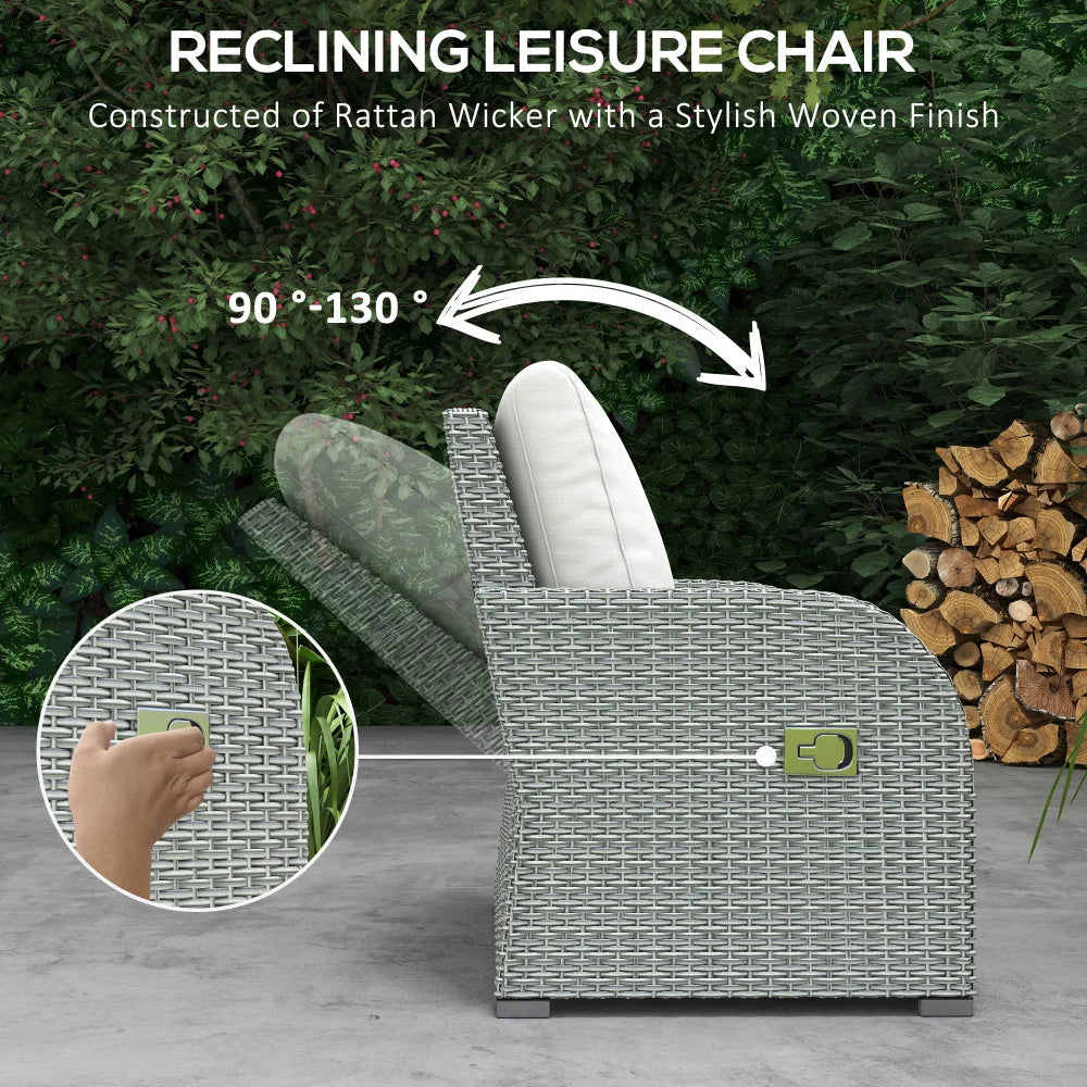 Six-Piece Rattan Dining Set with Reclining Armchairs and Metal Frame, Grey