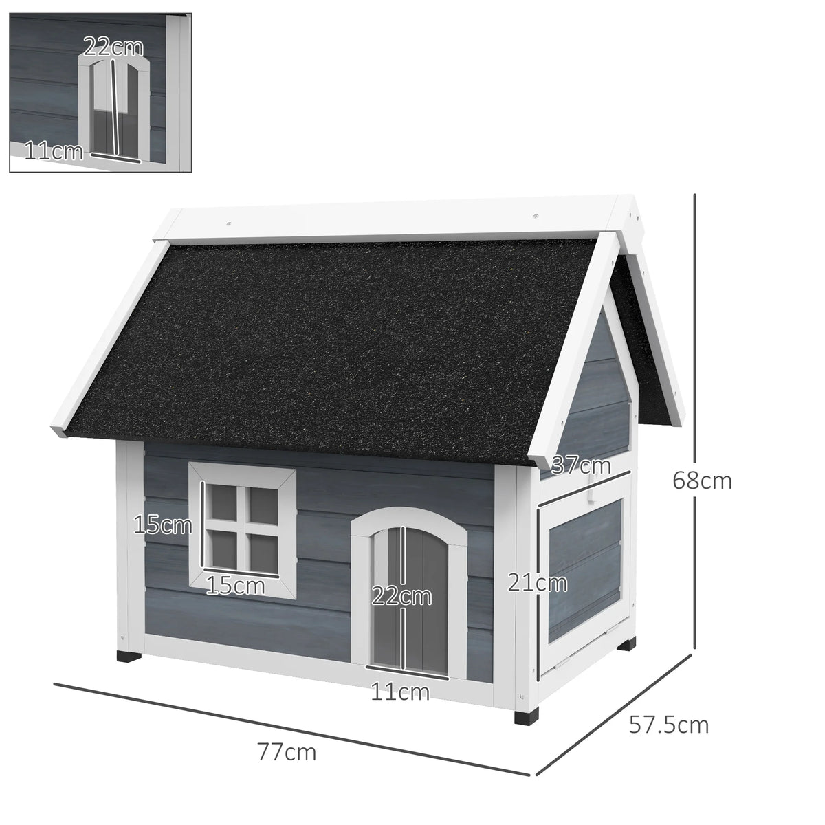 Outdoor Cat House with Openable Asphalt Roof and Three Doors, Grey