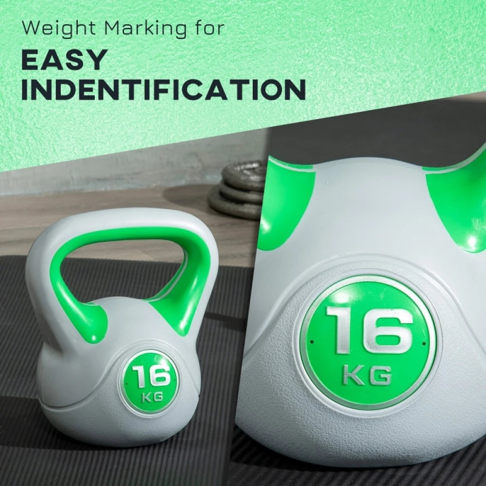 16kg Kettlebell with PU Cover Wide Comfortable Grip and Flat Base for Home Gym Strength Training Green and Grey