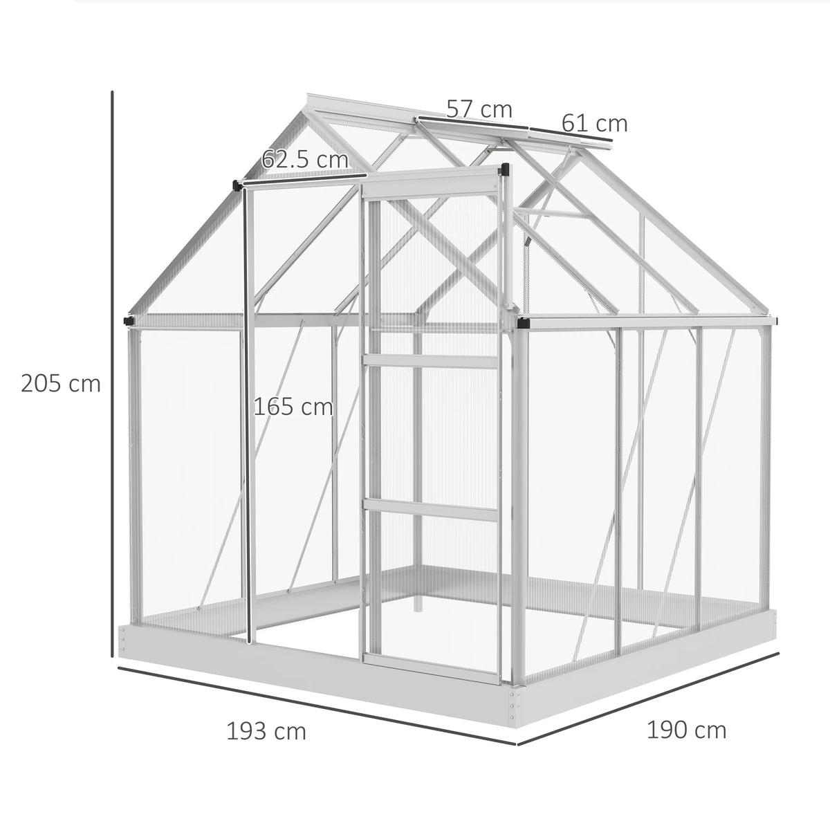 6 x 6ft Polycarbonate Greenhouse with Sliding Door and Adjustable Roof Vent, Silver