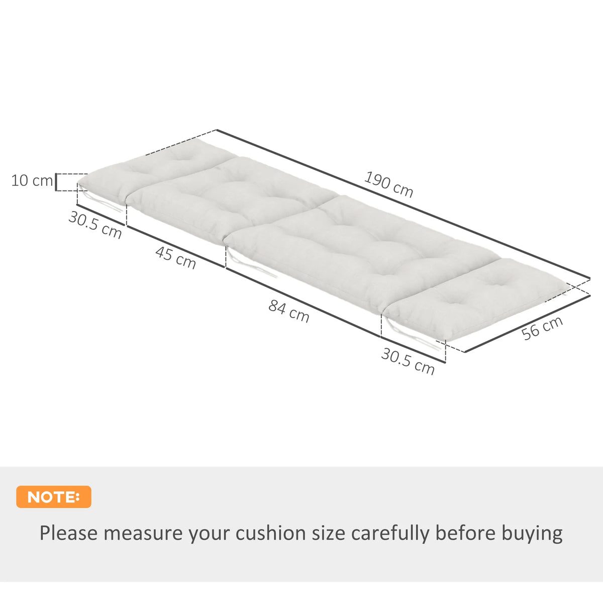 Sun Lounger Cushions Only, Lounge Chair Cushion Set of 2, 190 x 56cm - Light Grey