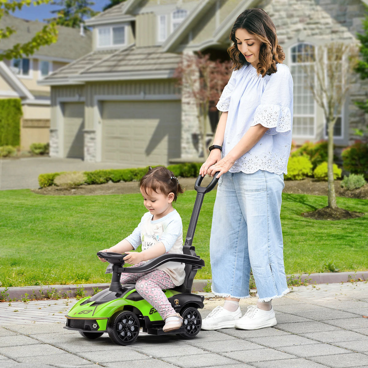 Lamborghini Licensed 2 in 1 Kids Ride On Push Car 86.5x40x89.5cm with Handle Guardrails and Storage