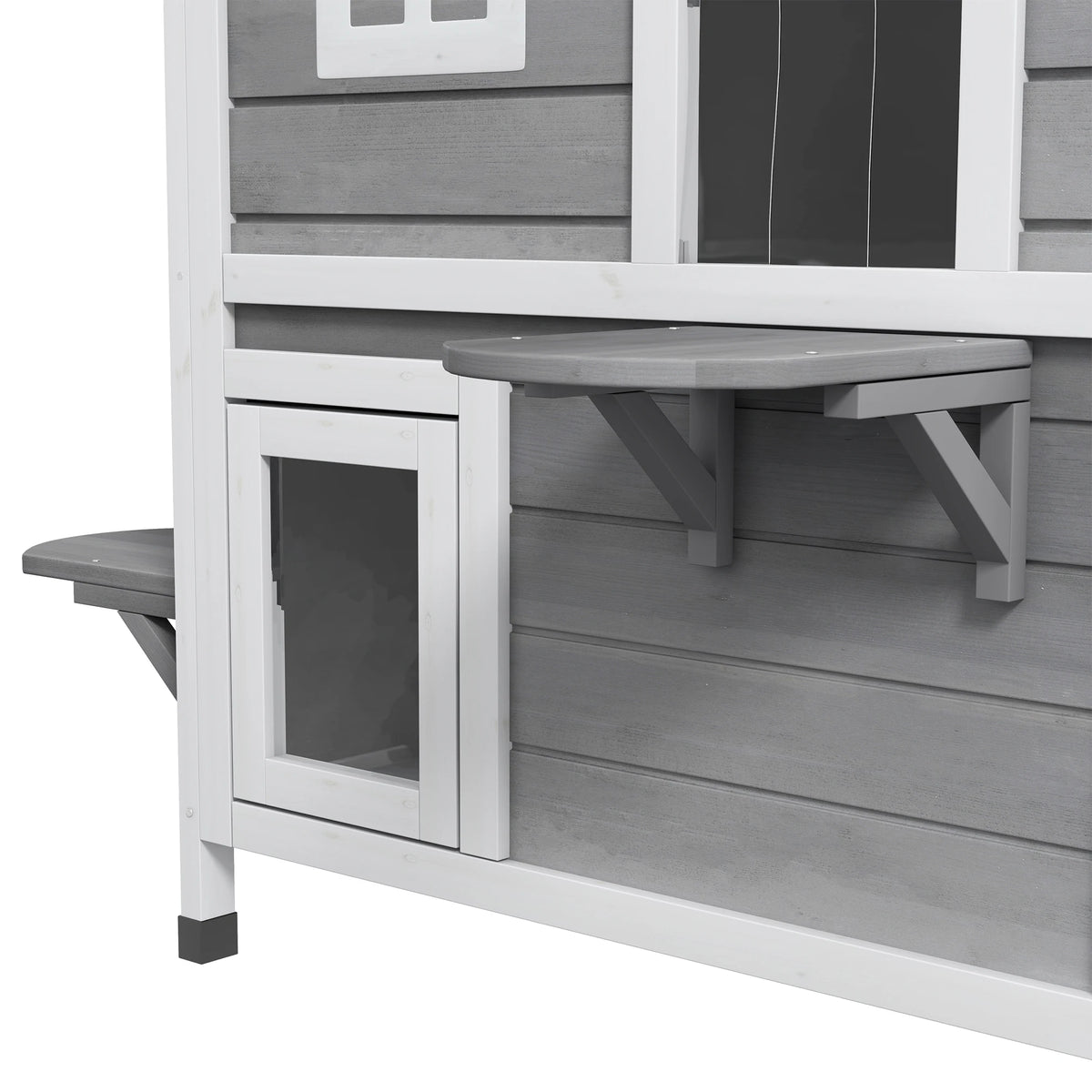 Two-Level Outdoor Wooden Cat House with Openable Roof and Multiple Entrances