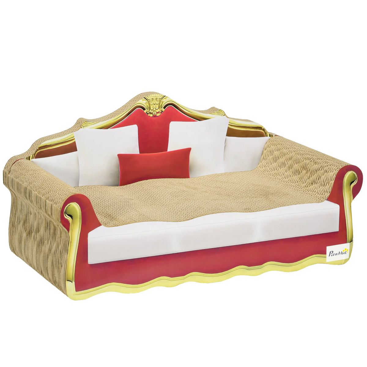 Cardboard Cat Scratcher Lounge Sofa with Catnip, Brown and Claret