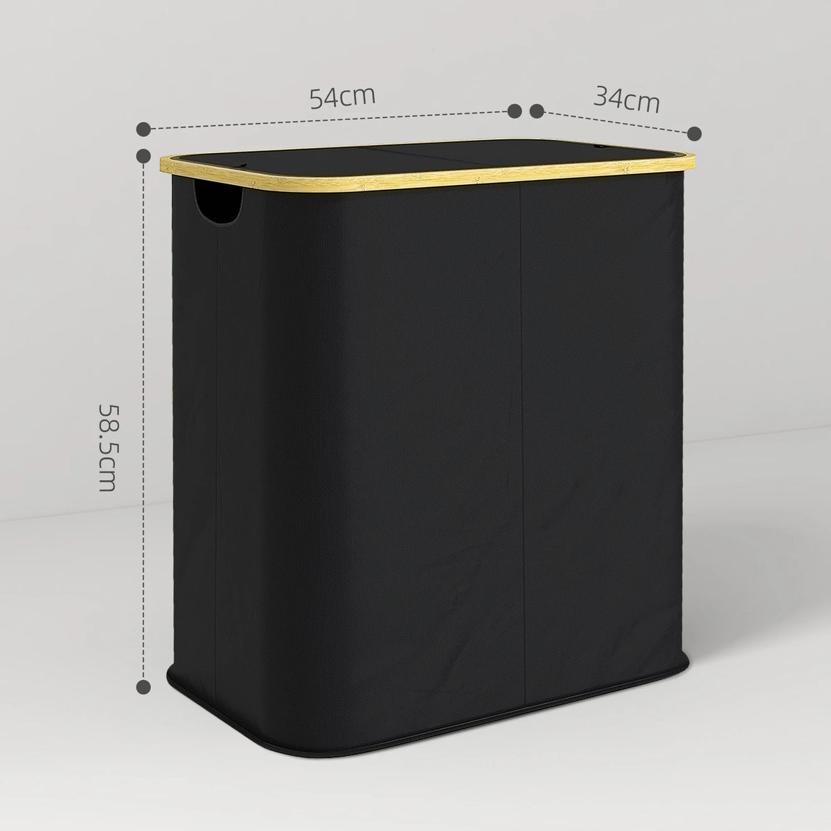 Collapsible Laundry Hamper 80L with 2 Compartments and Lids Bamboo Frame 54x34x58.5cm Black