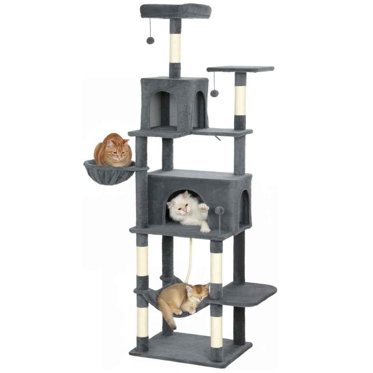 Cat Tree 202cm Tower with 2 Condos 2 Hammocks 2 Perches Sisal Scratching Posts and Anti Tip Kit