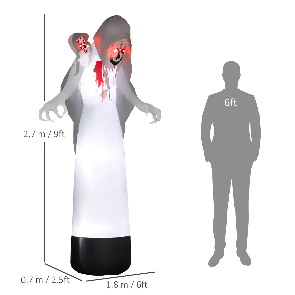 8.9ft Inflatable Halloween Three-Head Witch Ghost with 9 LED Lights