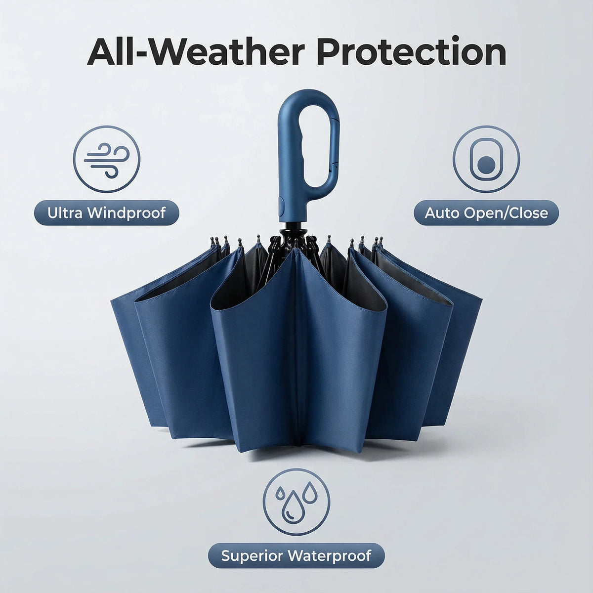 2-Pack Reverse Folding Umbrellas with Reflective Strips, 10-Rib Wind-Resistant Umbrella Set