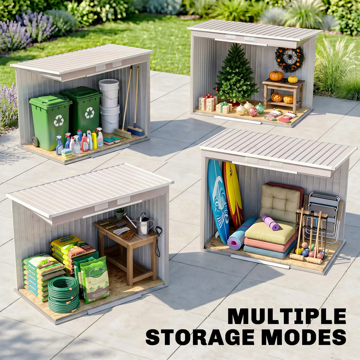 Lean-to Metal Garden Shed with Sliding Doors and Vents, 7 x 4ft