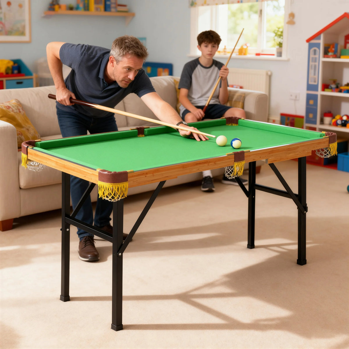 4ft Folding Pool Table with 2 Cues, 16 Balls, Triangle and Chalk