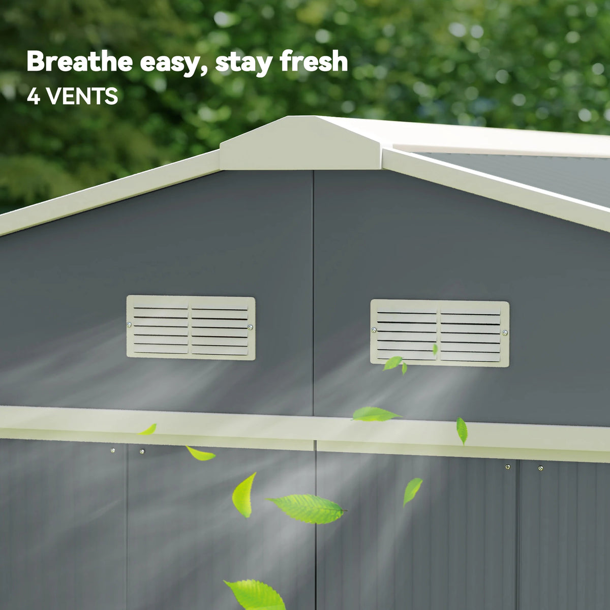 13 x 11ft Metal Garden Shed, Outdoor Storage Tool House with Ventilation Slots, Grey