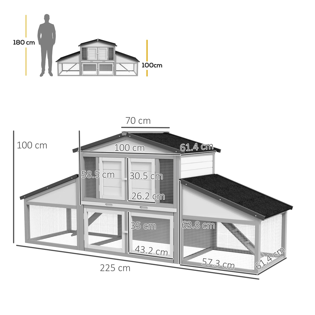 Large Rabbit Hutch with Run 2 Tier Elevated House Steel Wire Run Ramp Lockable Doors and Slide Out Tray Grey