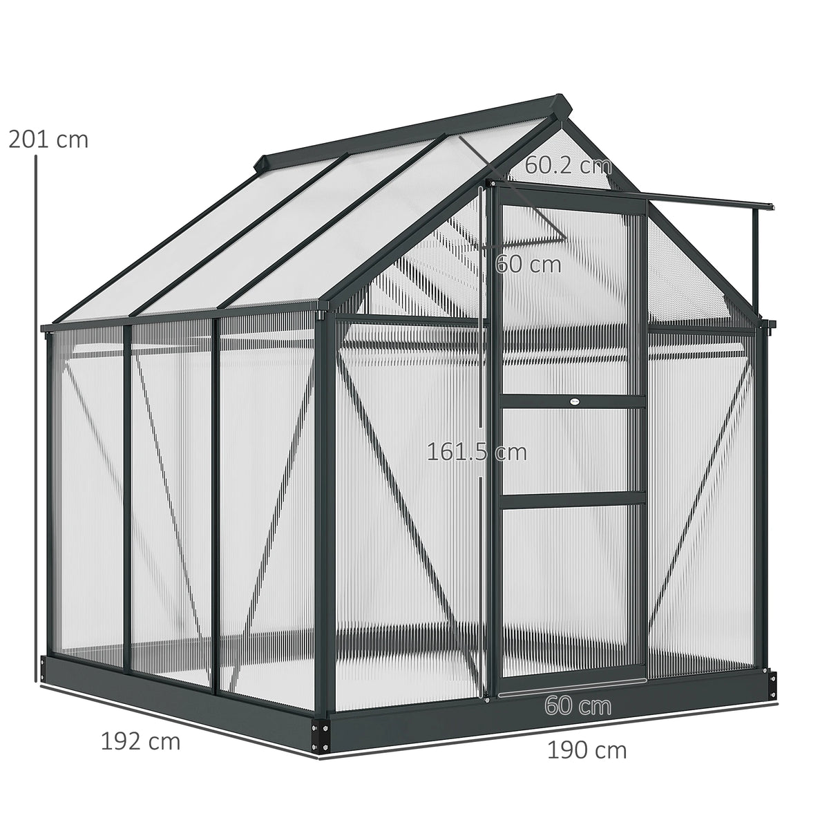 6 x 6ft Polycarbonate Greenhouse, Large Walk-In Green House with Slide Door and Window, Grey